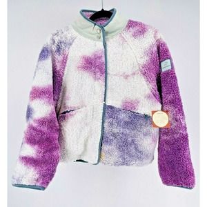 Ivory Ella Teddy Bear Fleece Jacket Purple White Ice Dye Snap Front Medium